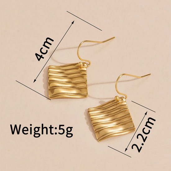 Picture of Eco-friendly Vacuum Plating Simple & Casual Retro 18K Gold Plated 304 Stainless Steel Square Streak Earrings For Women Party 4cm x 2cm, 1 Pair