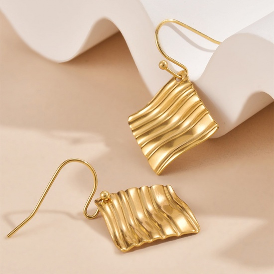 Picture of Eco-friendly Vacuum Plating Simple & Casual Retro 18K Gold Plated 304 Stainless Steel Square Streak Earrings For Women Party 4cm x 2cm, 1 Pair