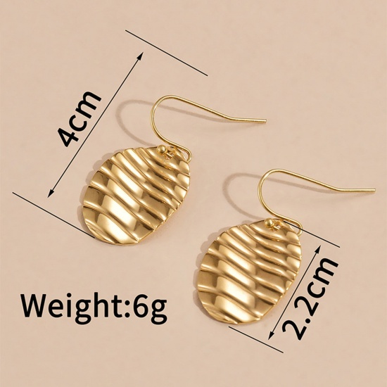 Picture of Eco-friendly Vacuum Plating Simple & Casual Retro 18K Gold Plated 304 Stainless Steel Oval Streak Earrings For Women Party 4cm x 2cm, 1 Pair