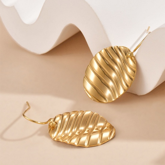 Picture of Eco-friendly Vacuum Plating Simple & Casual Retro 18K Gold Plated 304 Stainless Steel Oval Streak Earrings For Women Party 4cm x 2cm, 1 Pair