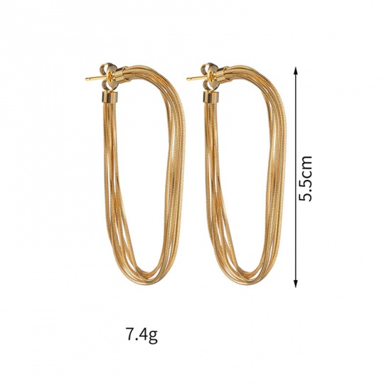 Picture of Eco-friendly Vacuum Plating Simple & Casual Stylish 14K Gold Plated 304 Stainless Steel Tassel Streak Earrings For Women Party 5.5cm, 1 Pair
