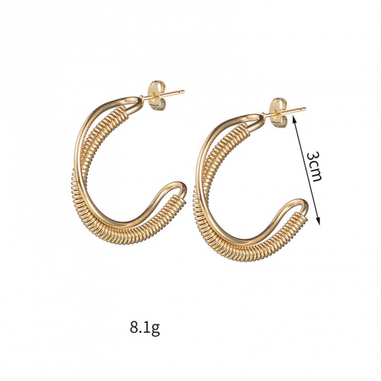Picture of Eco-friendly Vacuum Plating Simple & Casual Stylish 18K Gold Color 304 Stainless Steel Twist Hoop Earrings For Women Party 3cm, 1 Pair