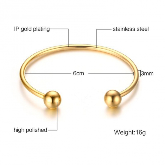 Picture of Eco-friendly Vacuum Plating Stylish Simple 18K Gold Color 304 Stainless Steel Open Bangles Bracelets For Women Party 6cm Dia., 1 Piece