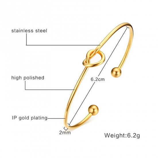 Picture of Eco-friendly Vacuum Plating Stylish Simple 18K Gold Color 304 Stainless Steel Knot Open Bangles Bracelets For Women Party 6cm Dia., 1 Piece
