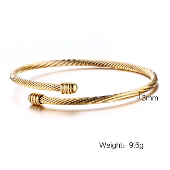 Picture of Eco-friendly Vacuum Plating Stylish Simple 18K Gold Color 304 Stainless Steel Spiral Open Bangles Bracelets For Women Party 6cm Dia., 1 Piece