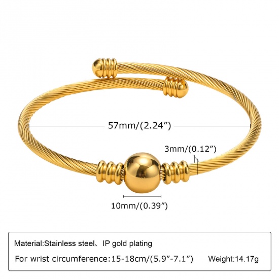 Picture of Eco-friendly Vacuum Plating Stylish Simple 18K Gold Color 304 Stainless Steel Ball Spiral Open Bangles Bracelets For Women Party 6cm Dia., 1 Piece