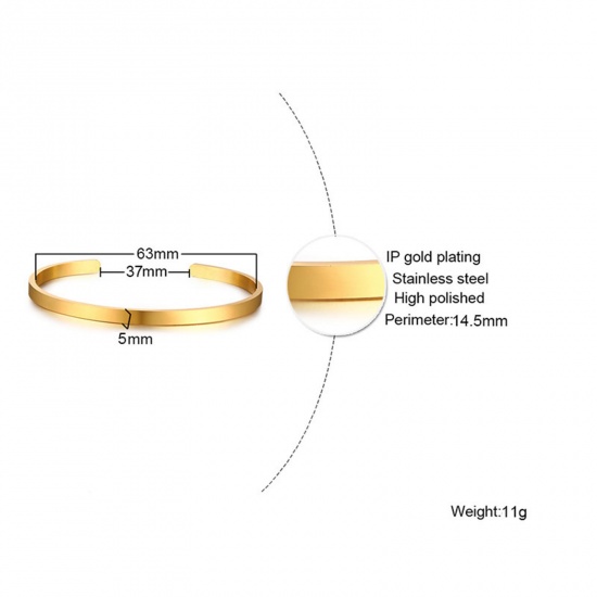 Picture of Eco-friendly Vacuum Plating Stylish Simple 18K Gold Plated 304 Stainless Steel Bangles Bracelets Unisex Party 6.3cm Dia., 1 Piece