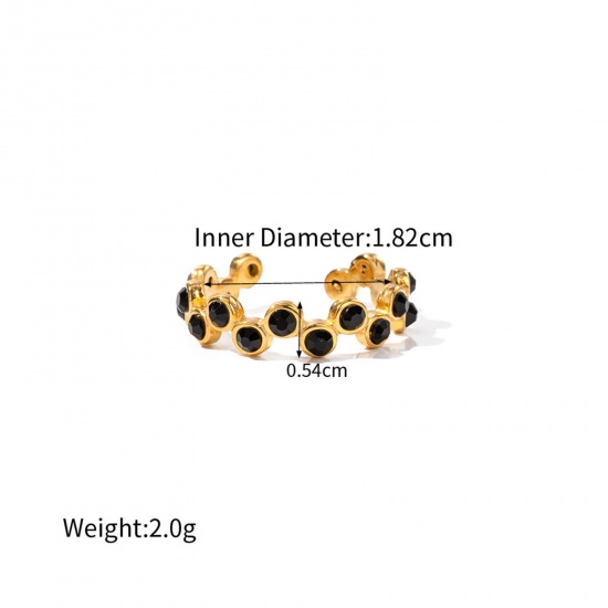 Picture of Eco-friendly Vacuum Plating Stylish Ins Style 18K Real Gold Plated 304 Stainless Steel & Cubic Zirconia Open S-shape Rings For Women 18mm(US Size 7.75), 1 Piece