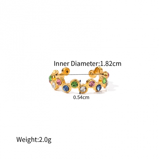 Picture of Eco-friendly Vacuum Plating Stylish Ins Style 18K Real Gold Plated 304 Stainless Steel & Cubic Zirconia Open S-shape Rings For Women 18mm(US Size 7.75), 1 Piece