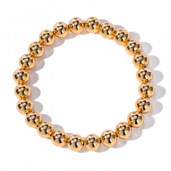 Immagine di Placcatura Sottovuoto Ecologica Elegante Semplice 18K Vero Oro Placcato Ottone Palla Elastico Bracciali Delicato bracciali delicate braccialetto in rilievo Unisex Festa 16cm Lunghezza, 1 Pz