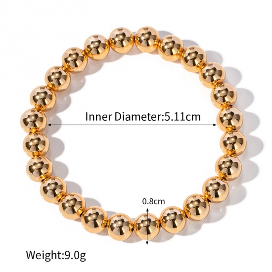 Immagine di Placcatura Sottovuoto Ecologica Elegante Semplice 18K Vero Oro Placcato Ottone Palla Elastico Bracciali Delicato bracciali delicate braccialetto in rilievo Unisex Festa 16cm Lunghezza, 1 Pz
