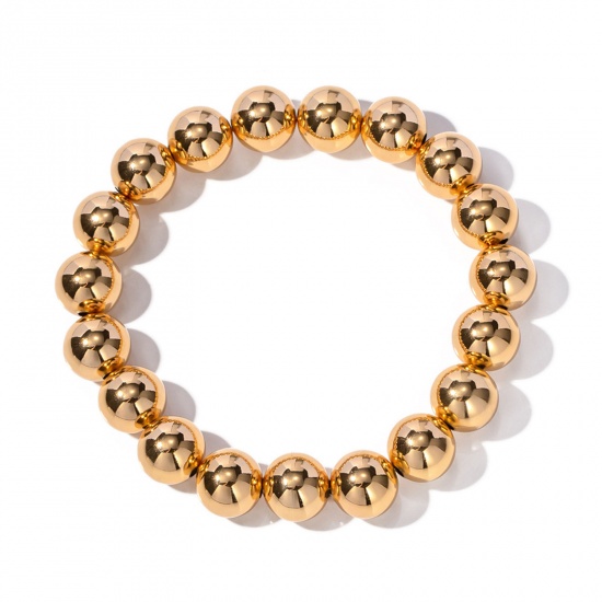 Immagine di Placcatura Sottovuoto Ecologica Elegante Semplice 18K Vero Oro Placcato Ottone Palla Elastico Bracciali Delicato bracciali delicate braccialetto in rilievo Unisex Festa 16cm Lunghezza, 1 Pz