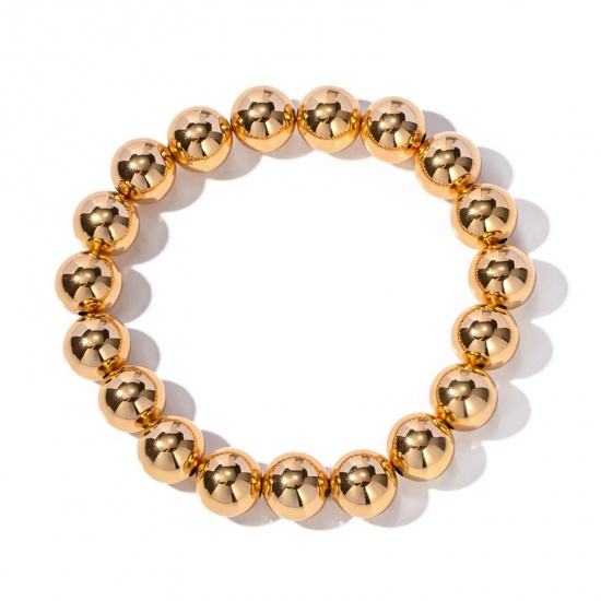 Immagine di Placcatura Sottovuoto Ecologica Elegante Semplice 18K Oro riempito Ottone Palla Elastico Bracciali Delicato bracciali delicate braccialetto in rilievo Unisex Festa 16cm Lunghezza, 1 Pz