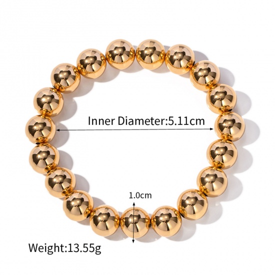 Immagine di Placcatura Sottovuoto Ecologica Elegante Semplice 18K Vero Oro Placcato Ottone Palla Elastico Bracciali Delicato bracciali delicate braccialetto in rilievo Unisex Festa 16cm Lunghezza, 1 Pz