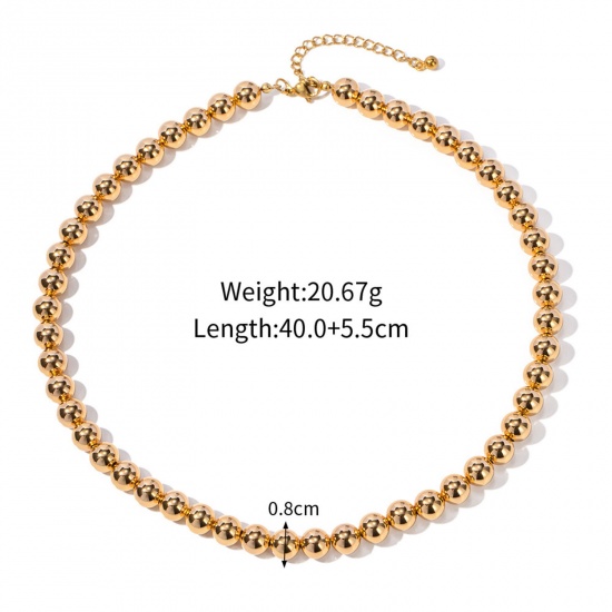 Picture of Eco-friendly Vacuum Plating Stylish Simple 18K Real Gold Plated 304 Stainless Steel & Brass Ball Chain Beaded Necklace For Women Anniversary 40cm(15 6/8") long, 1 Piece