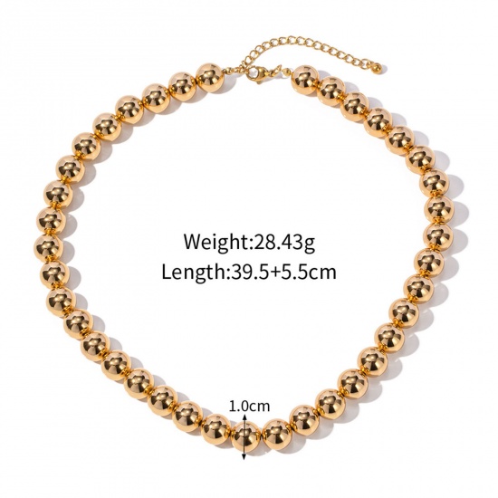 Picture of Eco-friendly Vacuum Plating Stylish Simple 18K Real Gold Plated 304 Stainless Steel & Brass Ball Chain Beaded Necklace For Women Anniversary 39cm(15 3/8") long, 1 Piece