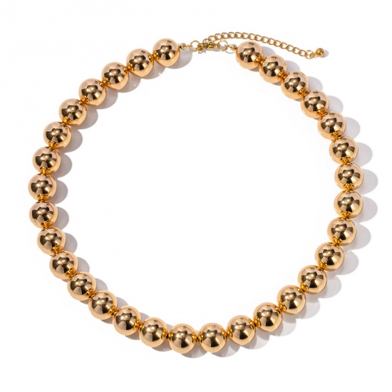 Picture of Eco-friendly Vacuum Plating Stylish Simple 18K Real Gold Plated 304 Stainless Steel & Brass Ball Chain Beaded Necklace For Women Anniversary 39cm(15 3/8") long, 1 Piece
