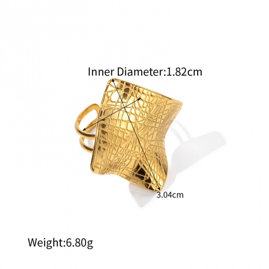Picture of Eco-friendly Vacuum Plating Stylish Simple 18K Real Gold Plated 304 Stainless Steel Open Irregular Mesh Rings For Women Party 18mm(US Size 7.75), 1 Piece