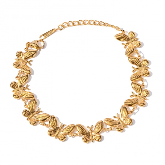 Immagine di Placcatura Sottovuoto Ecologica Elegante Retrò 18K Oro riempito 304 Acciaio Inossidabile Farfalla Braccialetti Per Donne Festa 16cm Lunghezza, 1 Pz