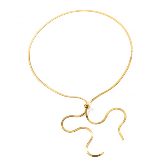 Picture of Eco-friendly Vacuum Plating Stylish Simple 18K Real Gold Plated 304 Stainless Steel Snake Chain Adjustable Y Shaped Lariat Necklace For Women Party 69cm(27 1/8") long, 1 Piece