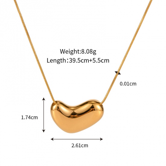 Picture of Eco-friendly Vacuum Plating Stylish Simple 18K Real Gold Plated 304 Stainless Steel Snake Chain Pea Pendant Necklace For Women Party 39cm(15 3/8") long, 1 Piece