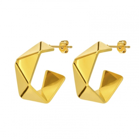 Bild von Großhandel Einfach Stilvoll Eng anliegende Hoop-Ohrringe, Unregelmäßig 18K Vergoldet 304 Edelstahl, Frauen Umweltfreundliche Vakuumbeschichtung Geschenk Schmuckbedarf, 21mm x 9mm, 1 Paar