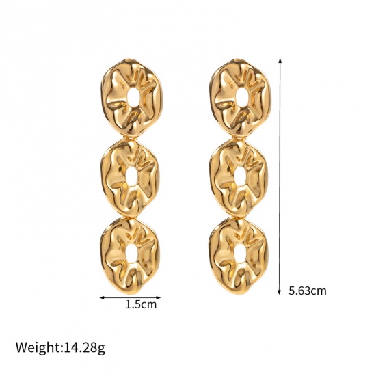 Picture of Eco-friendly Vacuum Plating Stylish Hammered 18K Real Gold Plated 304 Stainless Steel Lotus Leaf Tassel Earrings For Women Party 5.6cm x 1.5cm, 1 Pair
