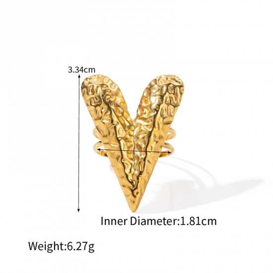 Picture of Eco-friendly Vacuum Plating Stylish Retro 18K Real Gold Plated 304 Stainless Steel Open Heart Rings For Women Party 18mm(US Size 7.75), 1 Piece