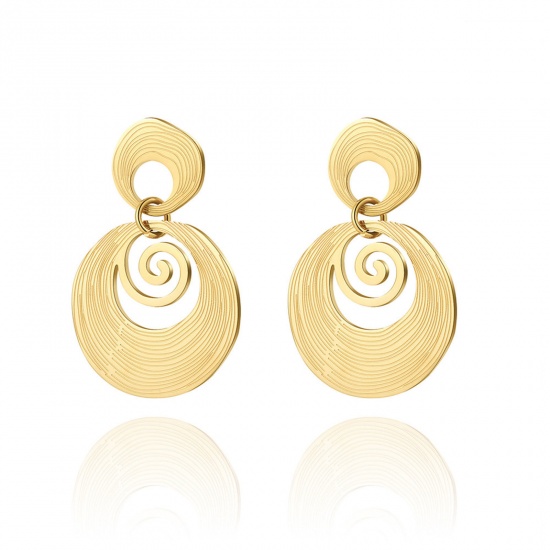 Picture of Eco-friendly Vacuum Plating Stylish Retro 18K Real Gold Plated 304 Stainless Steel Spiral Circle Ring Earrings For Women Party 3.3cm x 2.5cm, 1 Pair