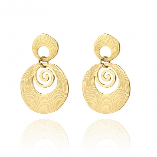 Immagine di Placcatura Sottovuoto Ecologica Elegante Retrò 18K Vero Oro Placcato 304 Acciaio Inossidabile Spirale Anello Orecchino Per Donne Festa 3.3cm x 2.5cm, 1 Paio