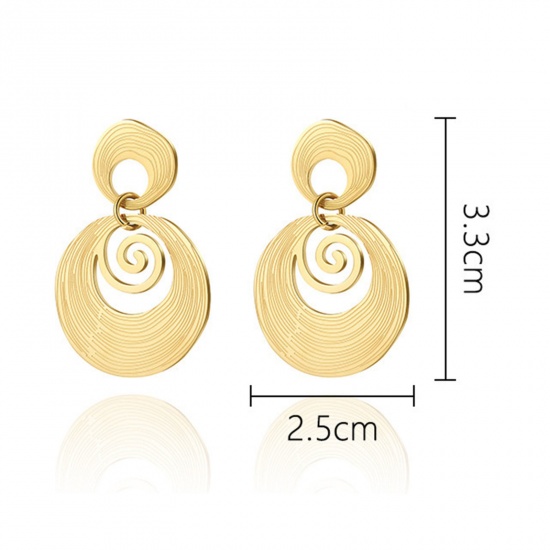 Picture of Eco-friendly Vacuum Plating Stylish Retro 18K Real Gold Plated 304 Stainless Steel Spiral Circle Ring Earrings For Women Party 3.3cm x 2.5cm, 1 Pair
