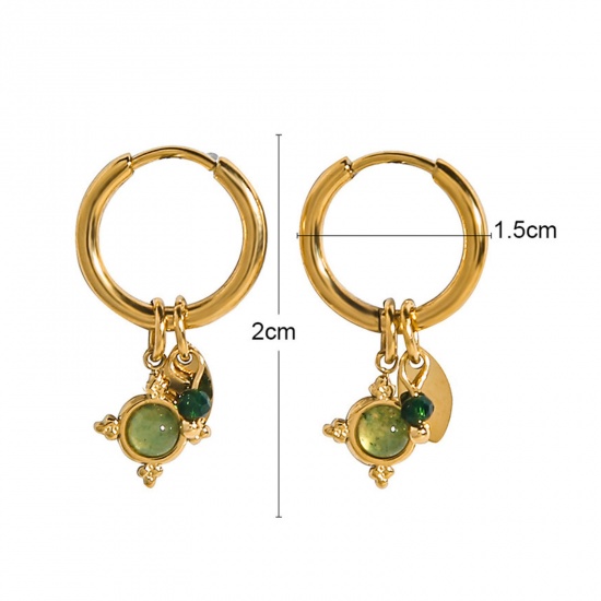 Picture of Eco-friendly Vacuum Plating Stylish Ins Style 18K Real Gold Plated 304 Stainless Steel & Stone Round Earrings For Women Party 2cm x 1.5cm, 1 Pair