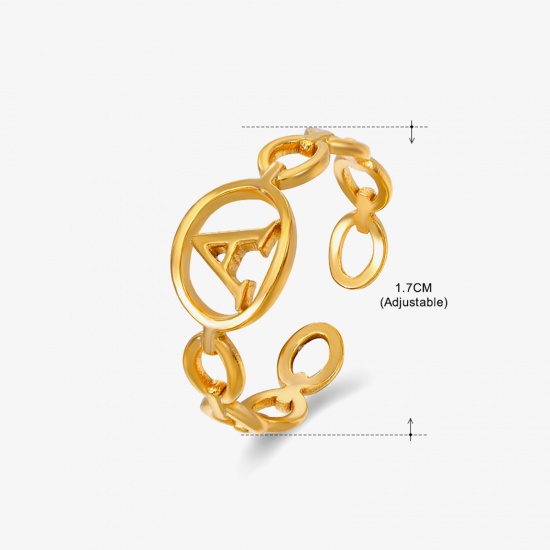 Immagine di Placcatura Sottovuoto Ecologica Elegante Semplice Placcato Oro 18K 304 Acciaio Inossidabile Aperto Regolabile Lettera Messaggio " P " Filigrana Anello Per Donne Festa della Mamma 17mm (taglia di US: 6.5), 1 Pz