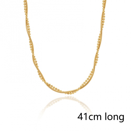 Picture of Eco-friendly Vacuum Plating Stylish Simple 18K Real Gold Plated 304 Stainless Steel Ball Chain Braided Multilayer Layered Necklace Unisex 41cm(16 1/8") long, 1 Piece