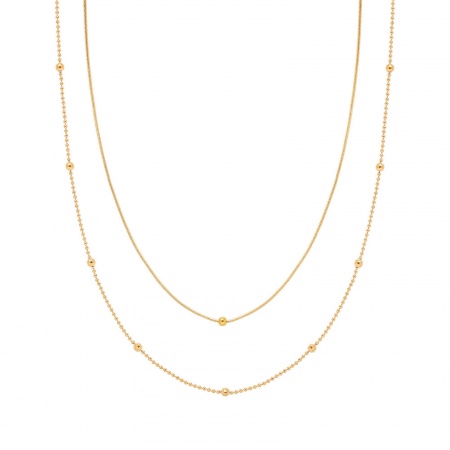 Eco-friendly Vacuum Plating Stylish Simple 18K Real Gold Plated 304 Stainless Steel Ball Chain Multilayer Layered Necklace Unisex 36cm-40cm long, 1 Piece