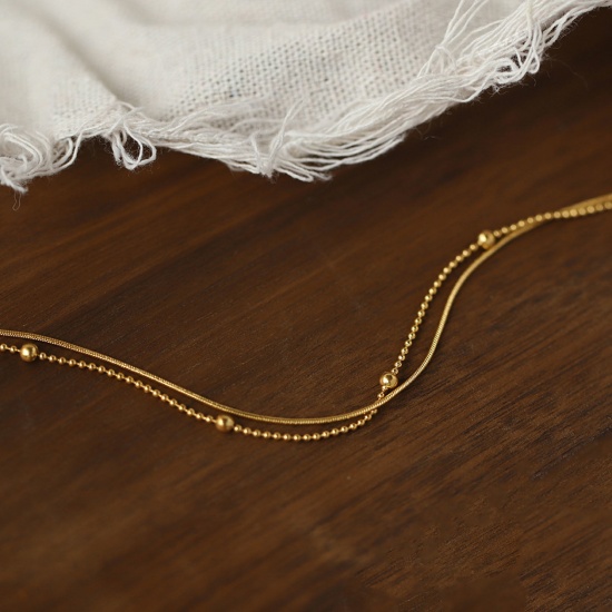 Imagen de Enchapado al Vacío Ecológico Elegante Sencillo 18K Oro Real Chapado 304 Acero Inoxidable Cadenas Bola Collar Múltiples Capas Unisexo 36cm longitud, 1 Unidad