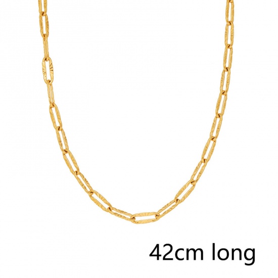 Picture of Eco-friendly Vacuum Plating Simple & Casual Ins Style 18K Real Gold Plated 304 Stainless Steel Textured Chain Paper Clip Necklace Unisex Party 42cm(16 4/8") long, 1 Piece
