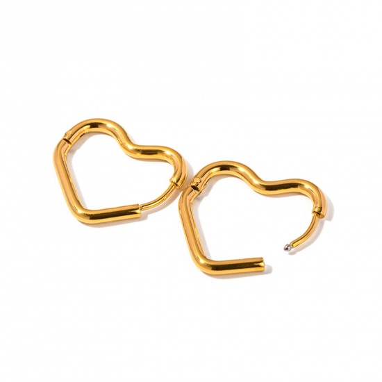 Picture of 1 Pair Vacuum Plating Simple & Casual Simple 18K Real Gold Plated 304 Stainless Steel Heart Hoop Earrings For Women Party 2cm x 1.8cm