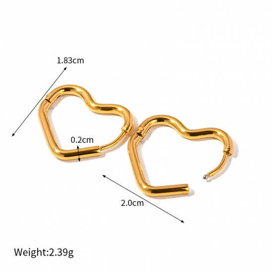 Picture of 1 Pair Vacuum Plating Simple & Casual Simple 18K Real Gold Plated 304 Stainless Steel Heart Hoop Earrings For Women Party 2cm x 1.8cm