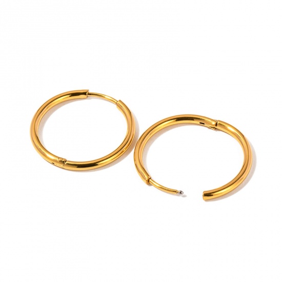 Picture of 1 Pair Vacuum Plating Simple & Casual Simple 18K Real Gold Plated 304 Stainless Steel Round Hoop Earrings For Women Party 2cm Dia.