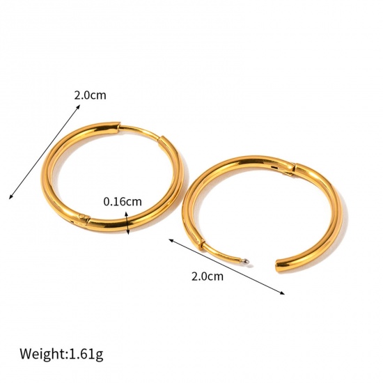 Picture of 1 Pair Vacuum Plating Simple & Casual Simple 18K Real Gold Plated 304 Stainless Steel Round Hoop Earrings For Women Party 2cm Dia.