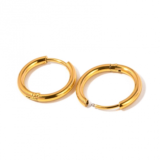 Picture of 1 Pair Vacuum Plating Simple & Casual Simple 18K Real Gold Plated 304 Stainless Steel Round Hoop Earrings For Women Party 1.6cm Dia.