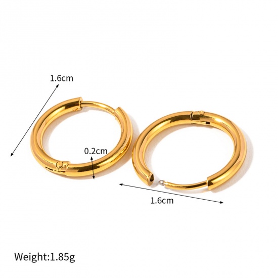 Picture of 1 Pair Vacuum Plating Simple & Casual Simple 18K Real Gold Plated 304 Stainless Steel Round Hoop Earrings For Women Party 1.6cm Dia.