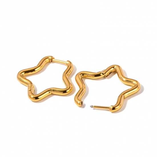 Immagine di 1 Paio Placcatura Sottovuoto Semplice & Casual Semplice 18K Oro riempito 304 Acciaio Inossidabile Stella a Cinque Punte Orecchini Circolari Per Donne Festa 24mm x 22mm