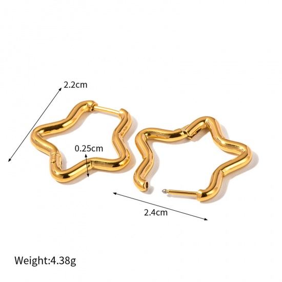 Immagine di 1 Paio Placcatura Sottovuoto Semplice & Casual Semplice 18K Oro riempito 304 Acciaio Inossidabile Stella a Cinque Punte Orecchini Circolari Per Donne Festa 24mm x 22mm