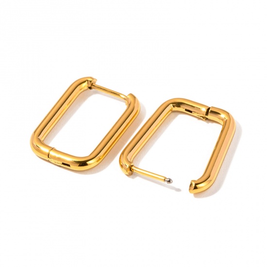 Picture of 1 Pair Vacuum Plating Simple & Casual Simple 18K Real Gold Plated 304 Stainless Steel Rectangle Hoop Earrings For Women Party 2cm x 1.4cm