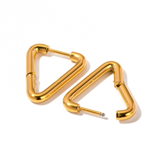 Immagine di 1 Paio Placcatura Sottovuoto Semplice & Casual Semplice 18K Oro riempito 304 Acciaio Inossidabile Triangolo Orecchini Circolari Per Donne Festa 2cm x 1.7cm