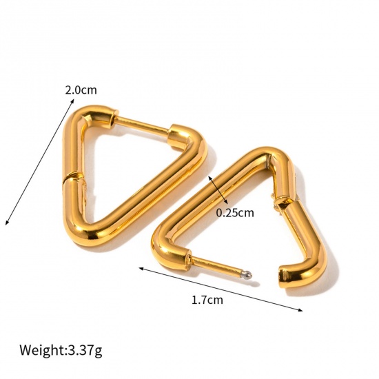 Picture of 1 Pair Vacuum Plating Simple & Casual Simple 18K Real Gold Plated 304 Stainless Steel Triangle Hoop Earrings For Women Party 2cm x 1.7cm