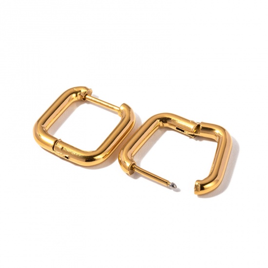 Picture of 1 Pair Vacuum Plating Simple & Casual Simple 18K Real Gold Plated 304 Stainless Steel Square Hoop Earrings For Women Party 1.5cm x 1.5cm