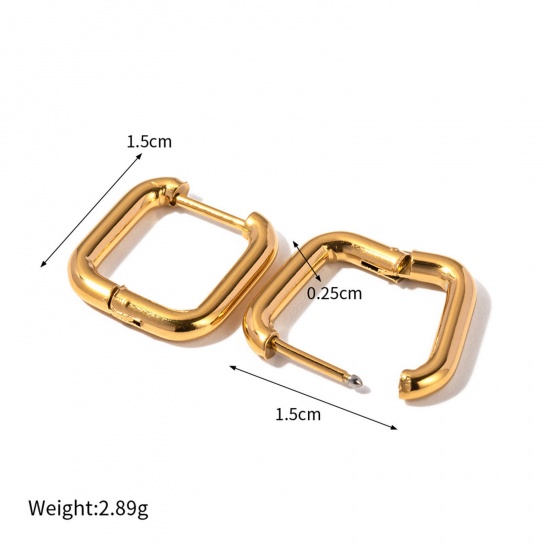 Picture of 1 Pair Vacuum Plating Simple & Casual Simple 18K Real Gold Plated 304 Stainless Steel Square Hoop Earrings For Women Party 1.5cm x 1.5cm